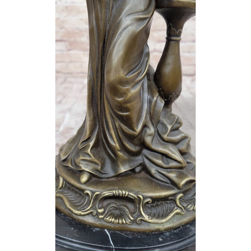 Victorian Edwardian Era European Young Woman Holding Puppy Imitative Dog - Bronze Sculpture By Milo