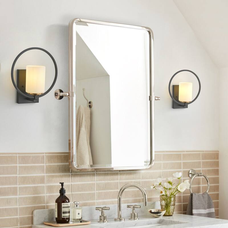 Modern Black and Gold Wall Light with White Frosted Glass Shade