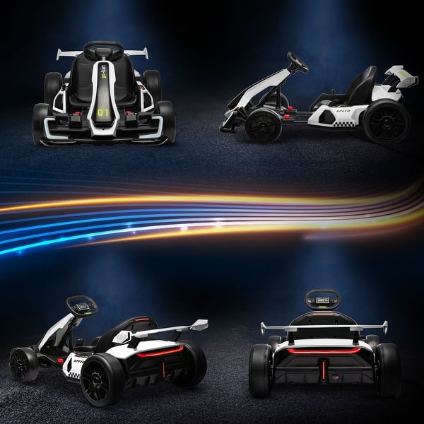 slide 2 of 7, White 24V Electric Go Kart, 7.5 MPH, Music, Lights for Ages 6-12 8-11 Years - White