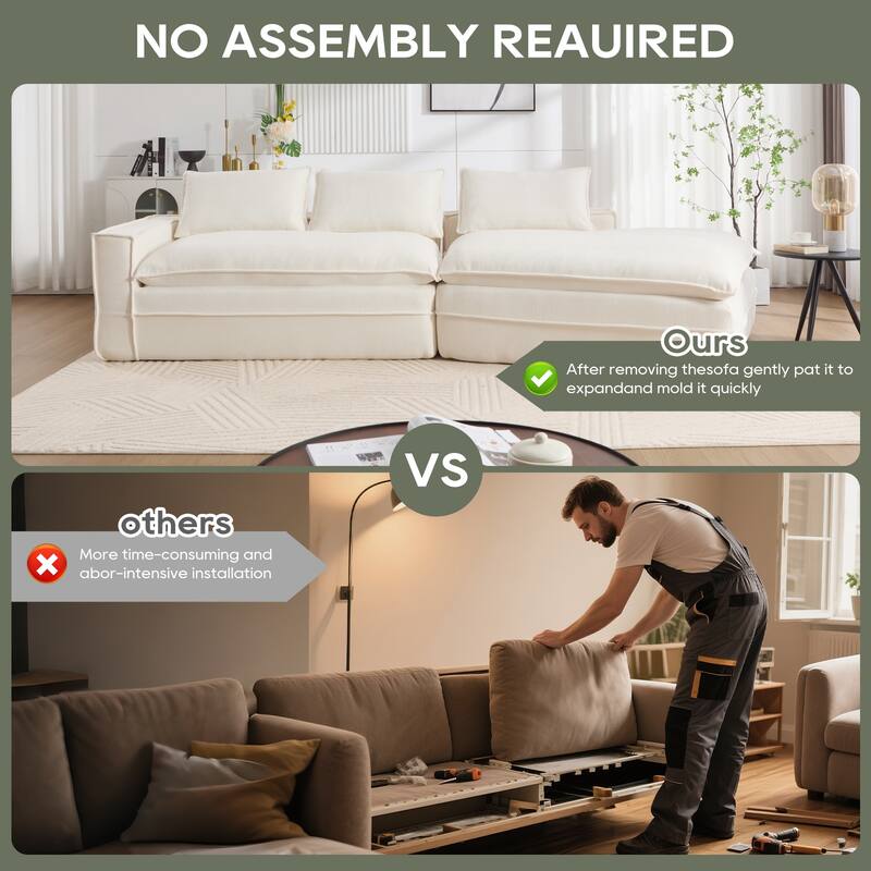 Modern Minimalist Modular Sectional Sofa, Upholstered Cloud Couch with Deep Seats, Right Facing Chaise - White