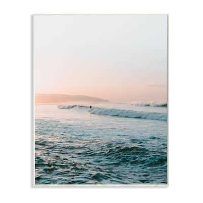 Stupell Industries Surfing the Tide Beach Wave Photograph Wood Wall Art - Blue
