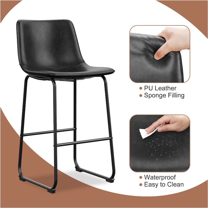 Bar Stools Faux Leather Counter Stools with Back Armless Dining Chairs (Set of 2)