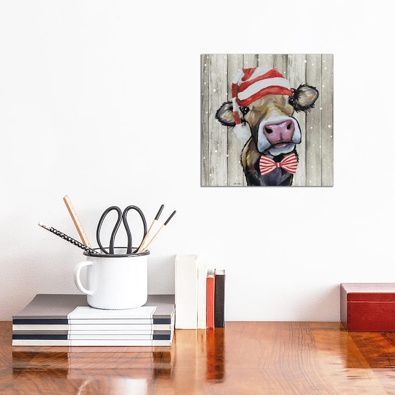 iCanvas "Farmhouse Christmas Cow 'Hazel', Farm Animal Christmas" by Hippie Hound Studios Canvas Print - 12x12x1.5
