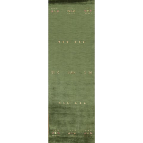 Green Tribal Gabbeh Oriental Hallway Runner Rug Handmade Wool Carpet - 2'9" x 9'6"
