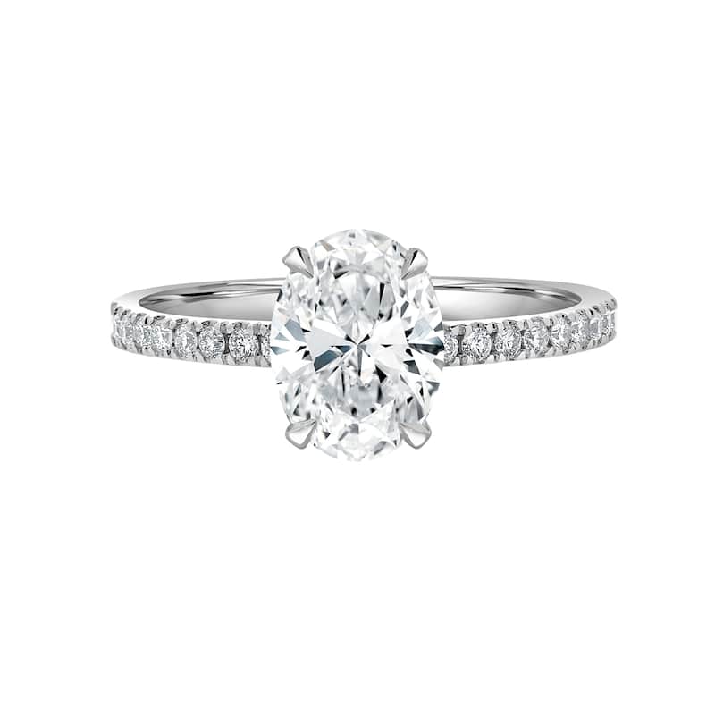 Auriya Lab Grown 2 1/3 ct Oval Cut with Hidden Halo Diamond Engagement Ring in 14k Gold (H-I, SI1-SI2) - White - 4
