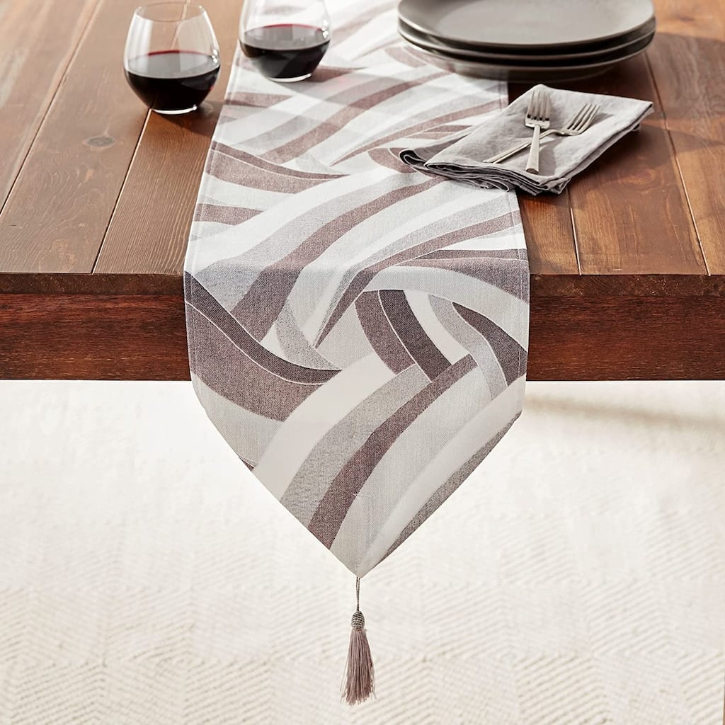 Violet Linen Chenille Abstract Pattern Polyester Table Runner