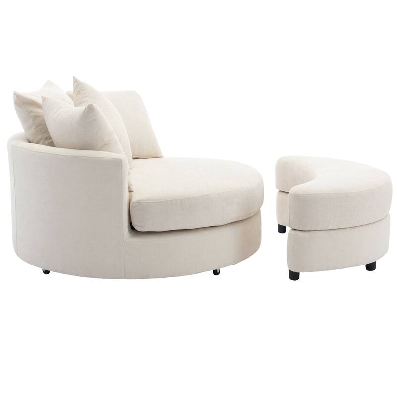 360° Swivel Accent Barrel Chair with Storage Ottoman & 4 Pillows, Modern Chenille Leisure Chair Round Accent