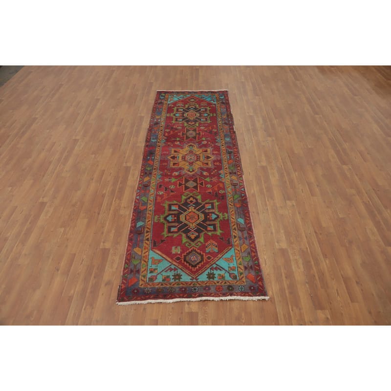 Hand Knotted Oriental 100% Wool Carpet Traditional Geometric Red Ardebil Runner Rug - 10' 2'' X 3' 3''