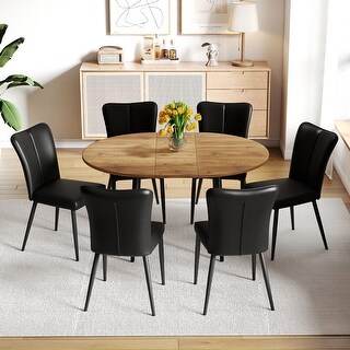 7-Piece Round Dining Set with Extendable Dining Table, Wood Kitchen ...