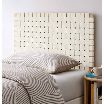 Ditmas Solid Wooden Off-White Leather Basket Weaved Twin Size Headboard