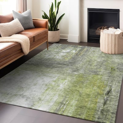 Machine Washable Indoor/ Outdoor Abstract Watercolor Chantille Rug