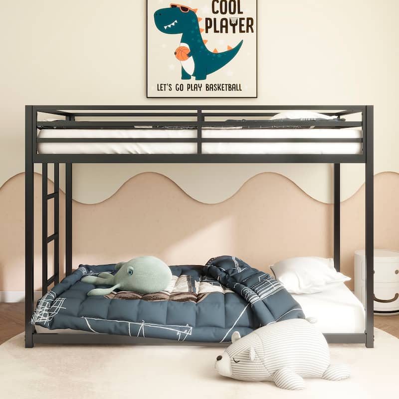 L-Shaped Bunk Bed with Slide and Short Ladder, Black