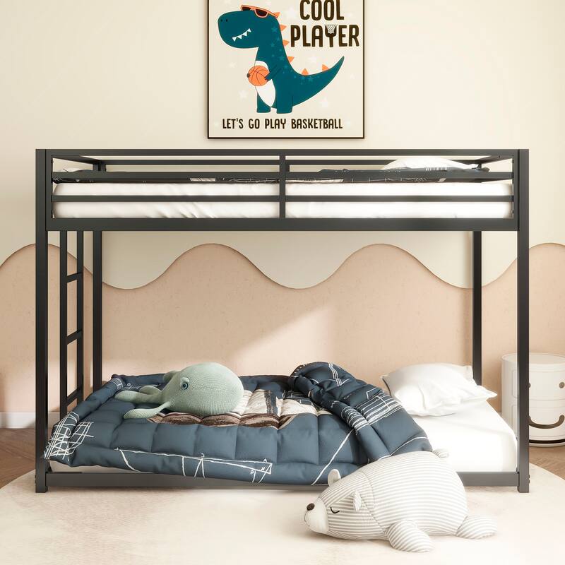 Twin-over-Twin Metal Bunk Bed with Guardrails, Stable Ladder and No Box Spring Needed