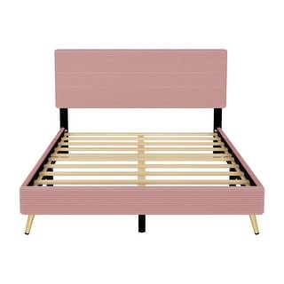 Queen Platform Bed with Corduroy Storage Ottoman