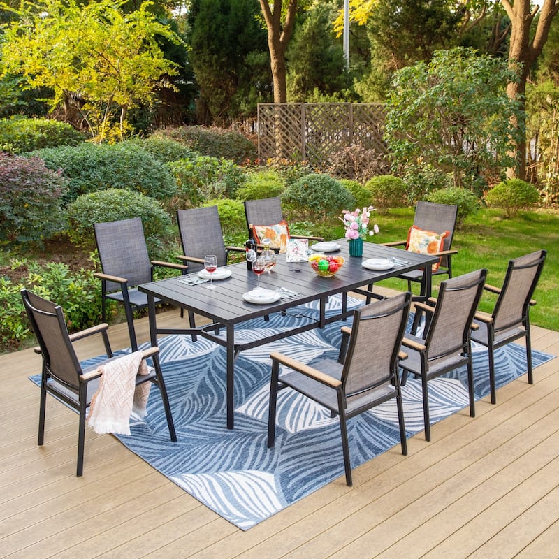 MAISON ARTS 9 Piece Patio Dining Set with 8 Stackable Textilene Chairs and 1 Metal Table - Grey