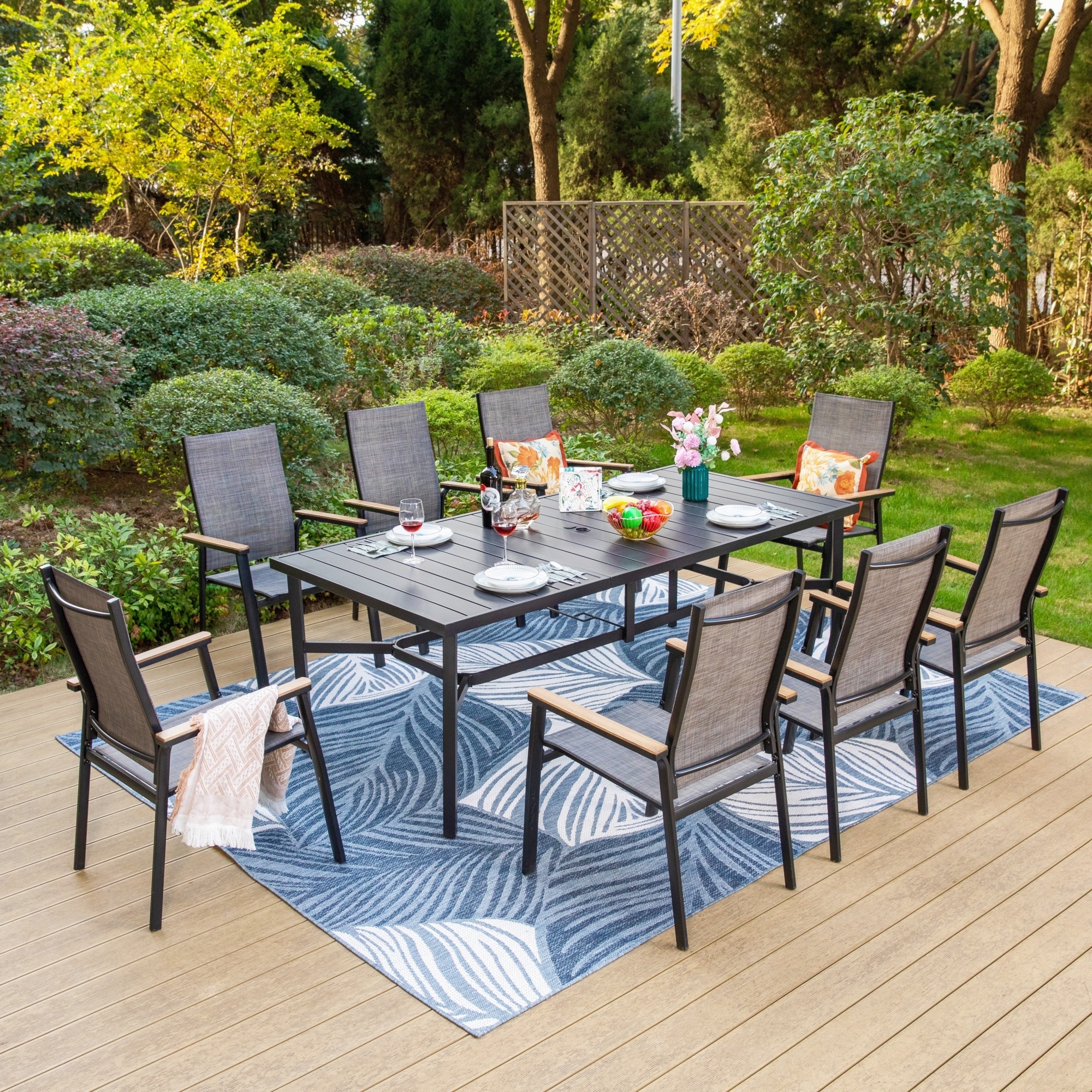 MAISON ARTS 9 Pieces Patio Dining Set with 8 Stackable Textilene Chairs and 1 Metal Table