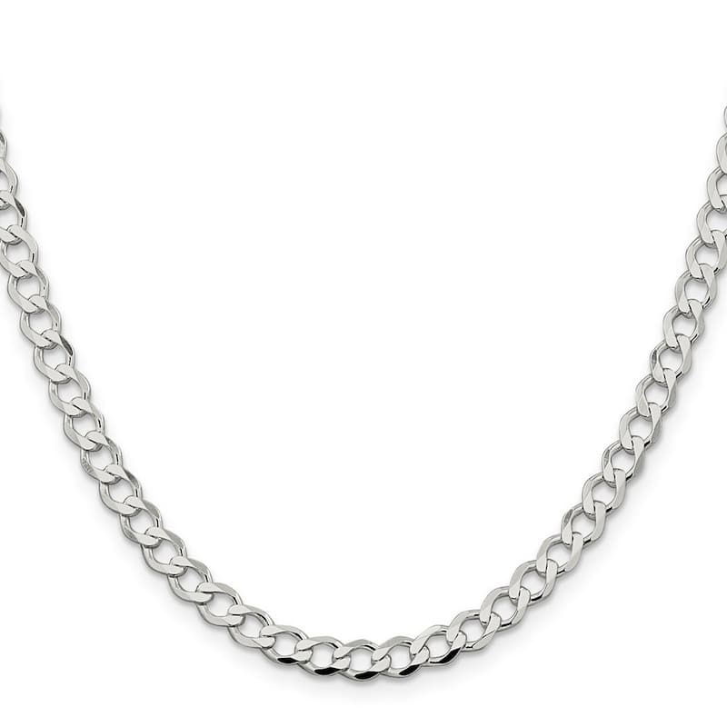 Curata 925 Sterling Silver 5.3mm Polished Flat Curb Chain Necklace