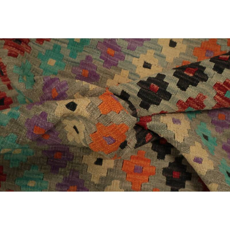 Hand Woven Oriental 100% Wool Carpet Southwestern All-Over Multi-Colored Kilim Area Rug - 5' 0'' X 3' 4''