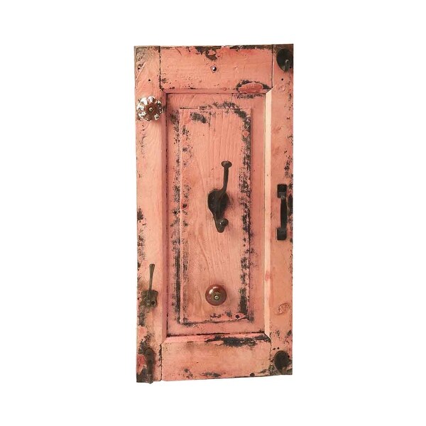 Traditional Distressed Rustic Pink Wall Mount Hook Rack - Rectangle - N/A