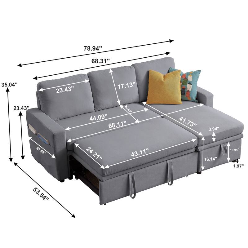 78.94" Pin Striped Fabric Sleeper Sofa
