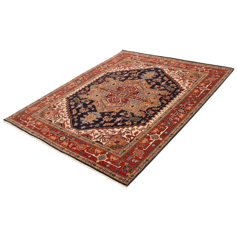ECARPETGALLERY Hand-knotted Serapi Heritage Dark Navy Wool Rug - 8'1 x 10'0