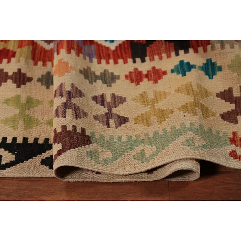 Reversable Kilim Oriental Area Rug Hand-Woven Wool Carpet - 10'3"x 13'0"