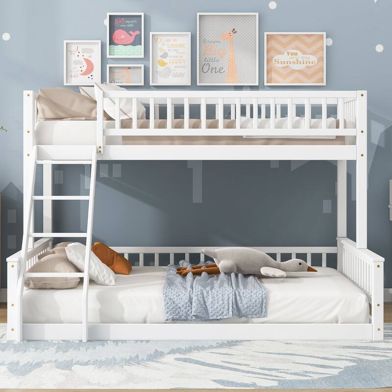 Twin XL over Queen Bunk Bed with Ladder and Guardrails