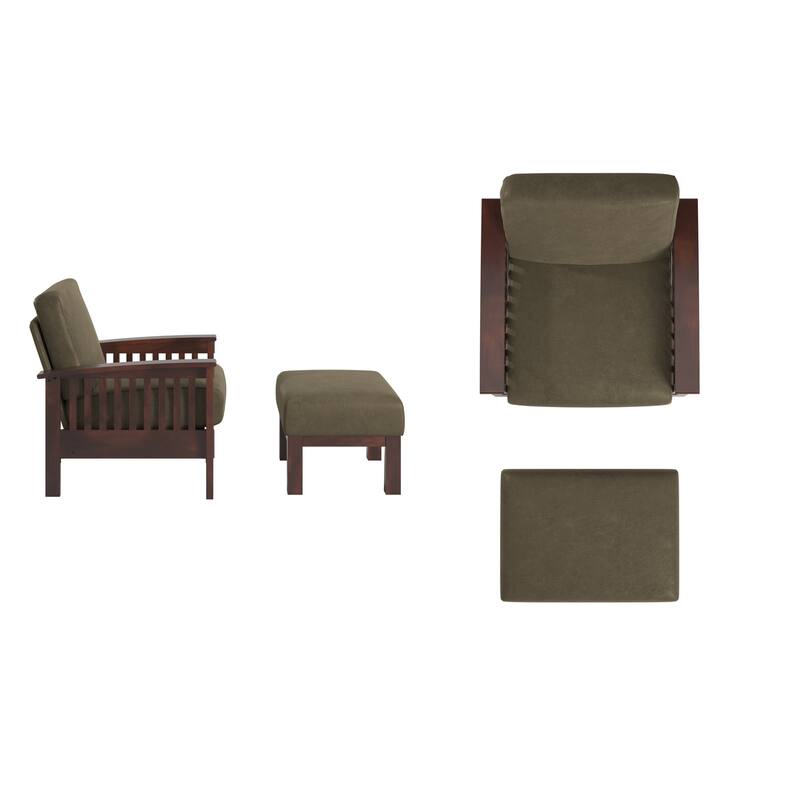 Sigulda Mission-Style Wood Accent Chair with Ottoman