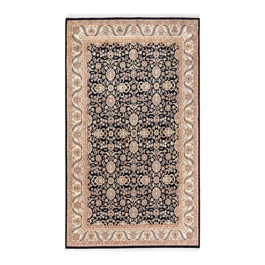 Overton Hand Knotted Wool Traditional Oriental Black Area Rug - 6' x 9'