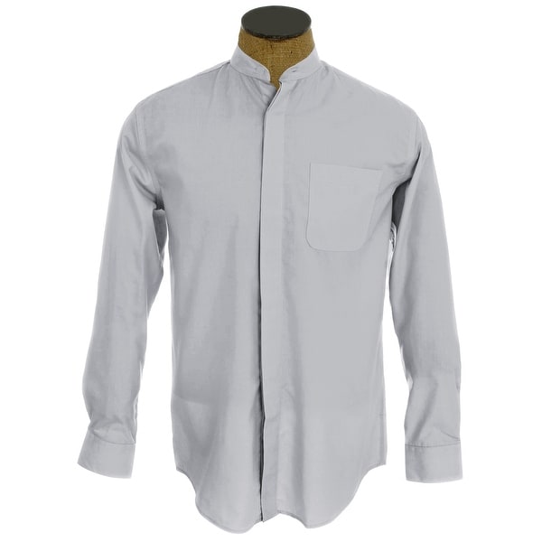 Collarless banded collar dress shirt clearance