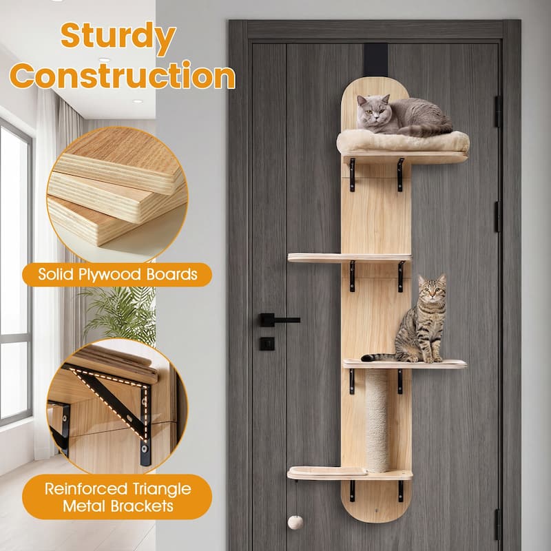 Gymax Door Hanging Cat Climber w/Plush Bed Scratching Post Carpeted