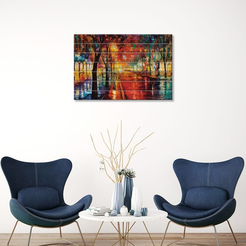 Street Of The Old Town Print On Wood by Leonid Afremov - Multi-Color