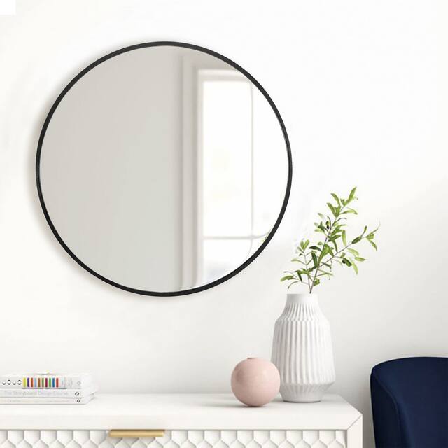 Neutypechic Modern Thin Frame Wall-Mounted Vanity Round Mirror