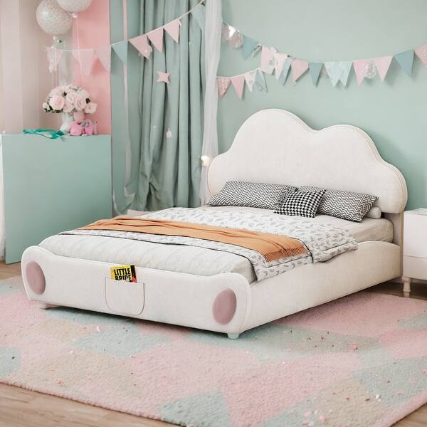 slide 2 of 15, Queen size Cloud-shaped Headboard, Upholstered Platform Bed with Rounded Footboard,Velvet,Beige Beige