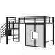 preview thumbnail 8 of 11, Contemporary Metal Low Loft Bed with Storage Staircase and Iron mesh, Twin Size, Black