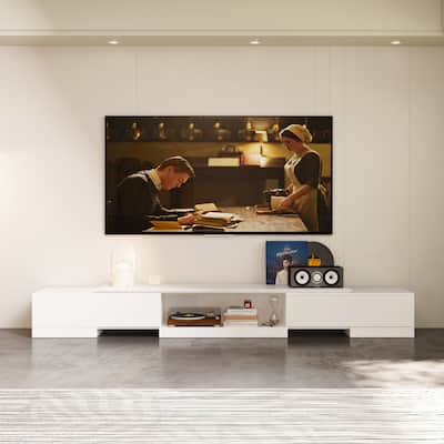 Sleek Entertainment Center with Drawers and Open Shelves