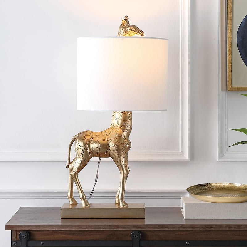 Aaliyah 24in Antique Gold Giraffe Table Lamp with White Linen Shade - 24"H