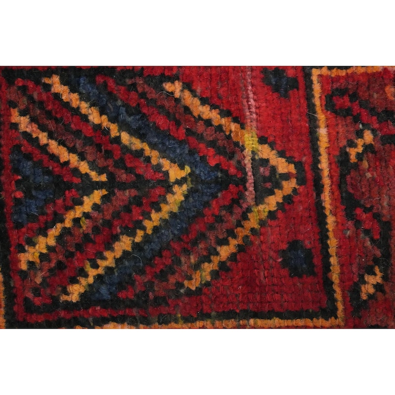 Hand Knotted Oriental 100% Wool Carpet Traditional Geometric Red Bakhtiari Runner Rug - 9' 11'' X 3' 1''