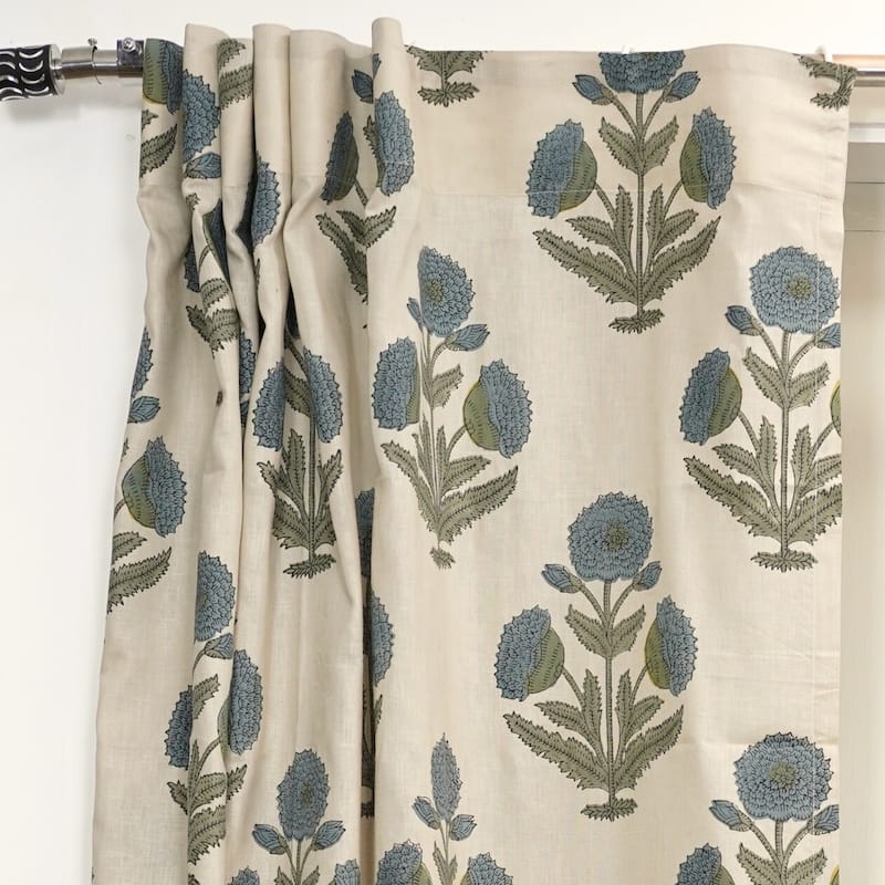 Fabdivine Handmade Block Print Floral Curtain Perfect for Room or Window Décor