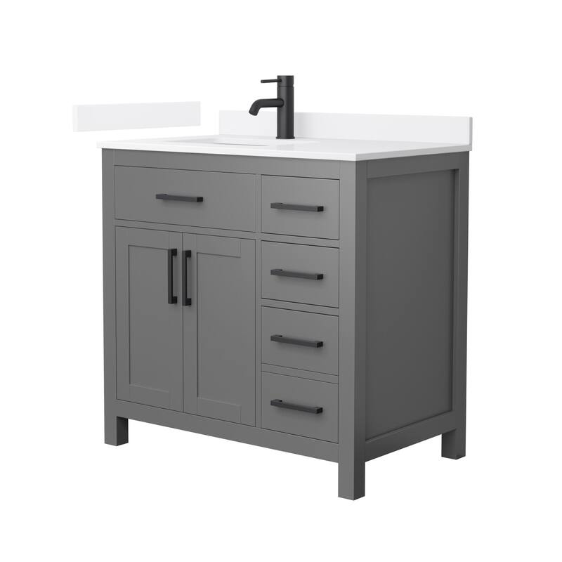 Wyndham Collection WCG2424-36S-QTZ-UNSMXX Beckett 36" Free Standing - Dark Gray / White Quartz Top / Matte Black