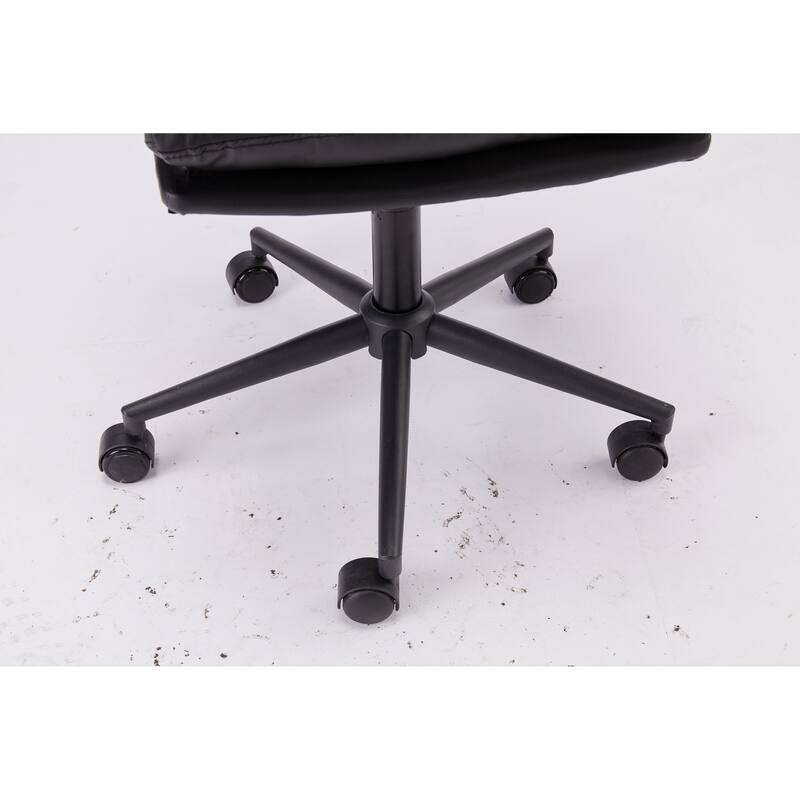 Black Mid Back Leather Office Chair with Arms and Wheels for Home Office