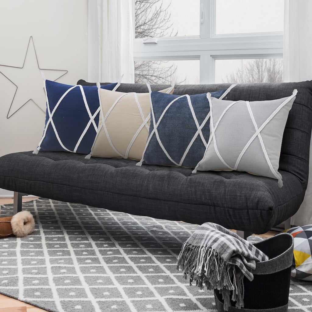 Sevita Coastal Geometric Braided and Tasseled Throw Pillow