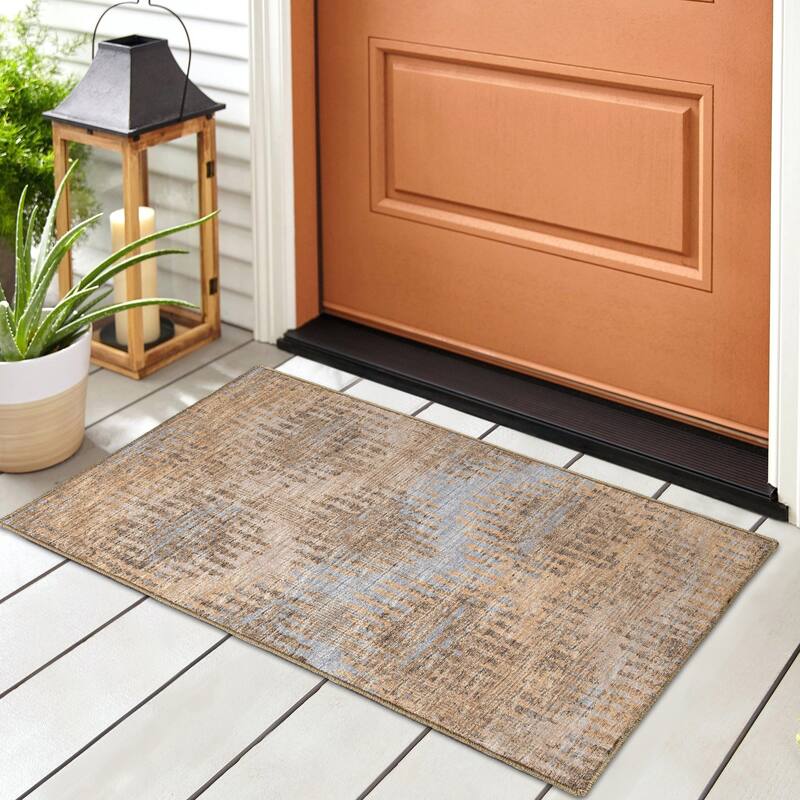 Indoor/ Outdoor Addison Bravado Modern Chevron Washable Area Rug - 1'8" x 2'6" - Earth