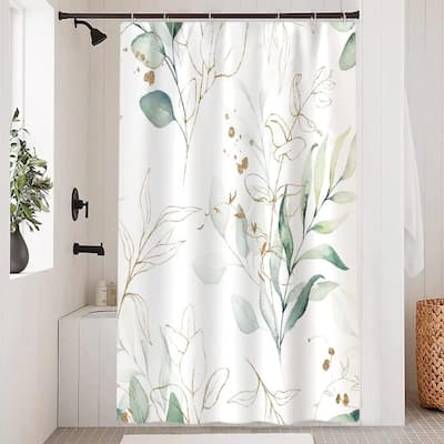 Sage Green Eucalyptus Shower Curtain Set with Hooks, 48x72 Inch