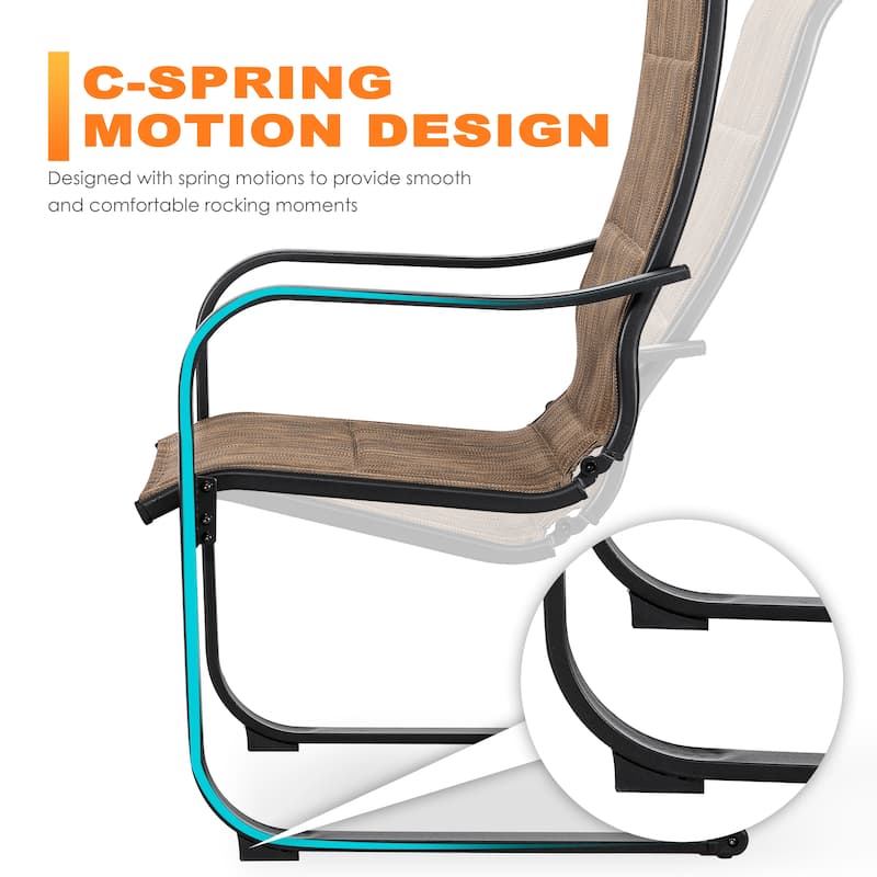 Patio 7-Piece Textilene Dining Set, C-Spring Chair Legs and Umbrella Hole