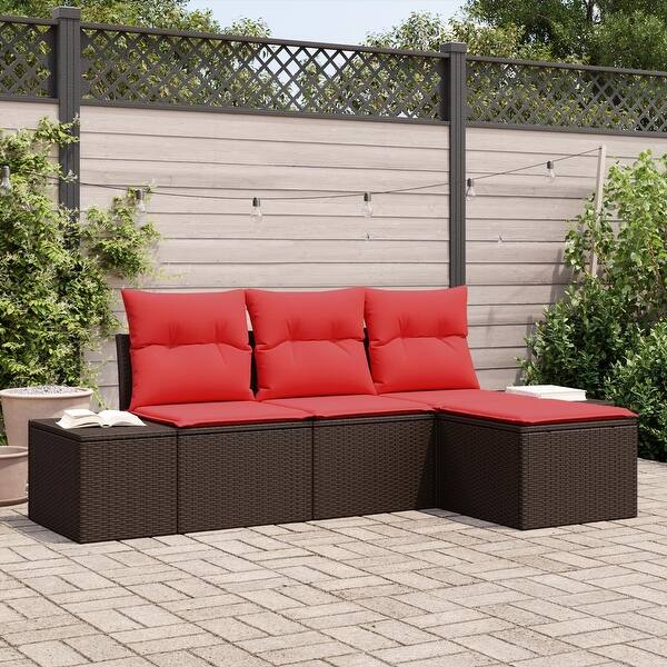 slide 2 of 19, vidaXL 4 Piece Garden Sofa Set with Cushions - 94.1×46.1×27.2 Brown