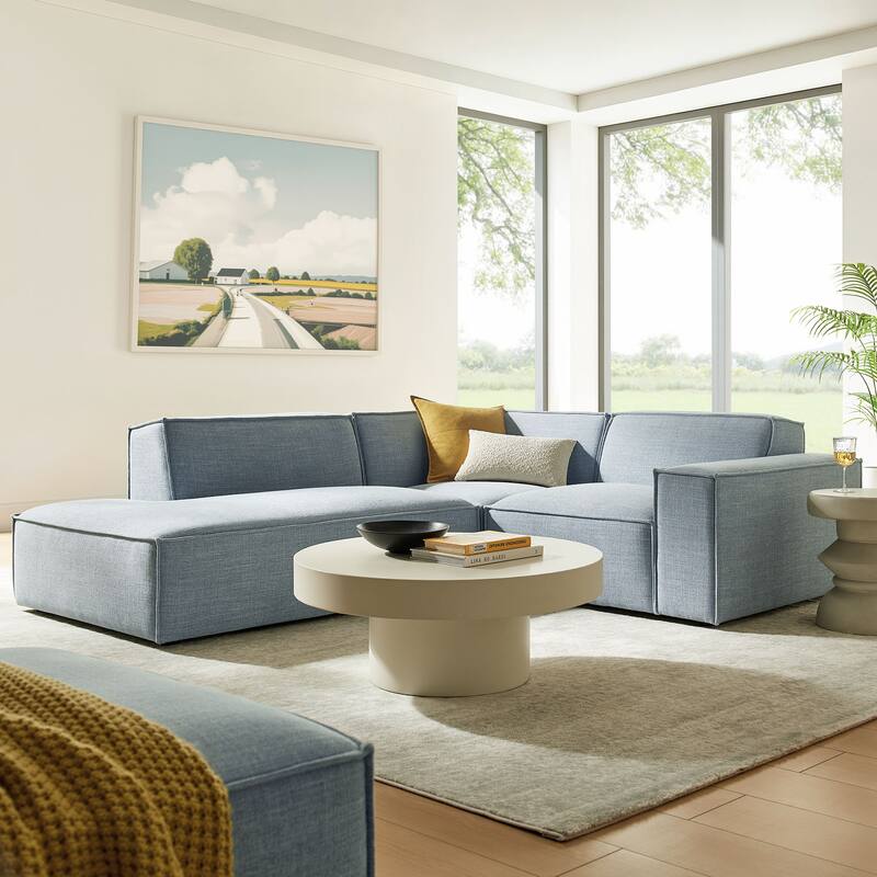 Restore 3-Piece Performance Fabric Upholstered Modular L-Shaped Sectional Sofa - Sky