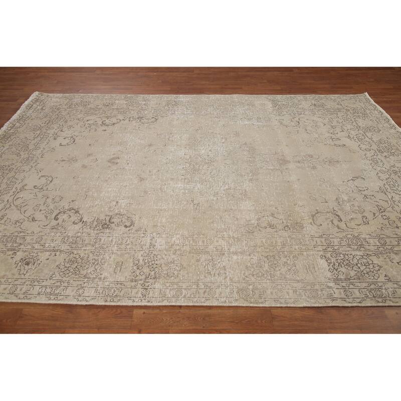 Hand Knotted Oriental 100% Wool Carpet Traditional Medallion Beige & Ivories Tabriz Area Rug - 9' 5'' X 6' 7''