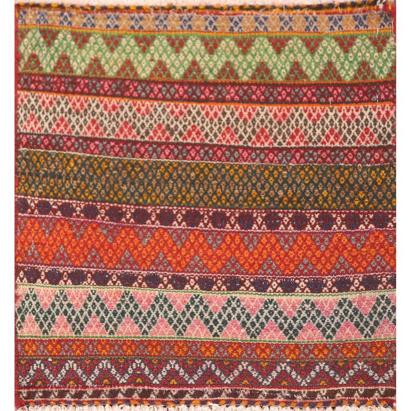 Chevron Style Kilim Shiraz Persian Square Rug Flatweave Wool Carpet - 1'7" x 1'8"