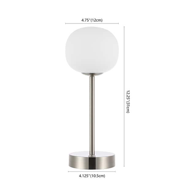 dimension image slide 4 of 6, Xavier 12.25" Modern Minimalist Iron Wireless Rechargeable Integrated LED Table Lamp, Nickel/White by JONATHAN Y